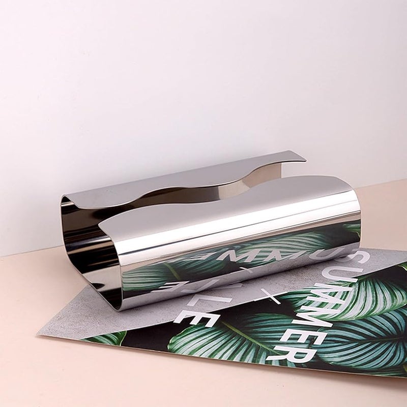 صندوق المناديل الحديث من الفولاذ المقاوم للصدأ المنحني متوافق مع أحجام متعددة منظم للمطبخ والمكتب - Image 5